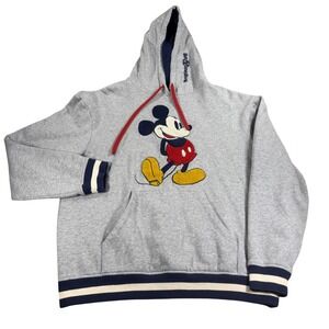 Disney Mickey Mouse Chenille Patch Hoodie Gray Walt Disney World Pullover Medium